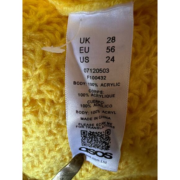 ASOS Bright Vibrant Yellow Long Sleeve Button Knit Sweater Women’s Size 24 Gift - Picture 5 of 15